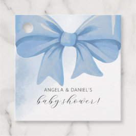 Dusty Blue Watercolor Bow Baby Shower Gåvor Etiketter