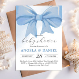 Dusty Blue Watercolor Bow Baby Shower Inbjudningar