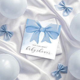 Dusty Blue Watercolor Bow Baby Shower Pappersservett