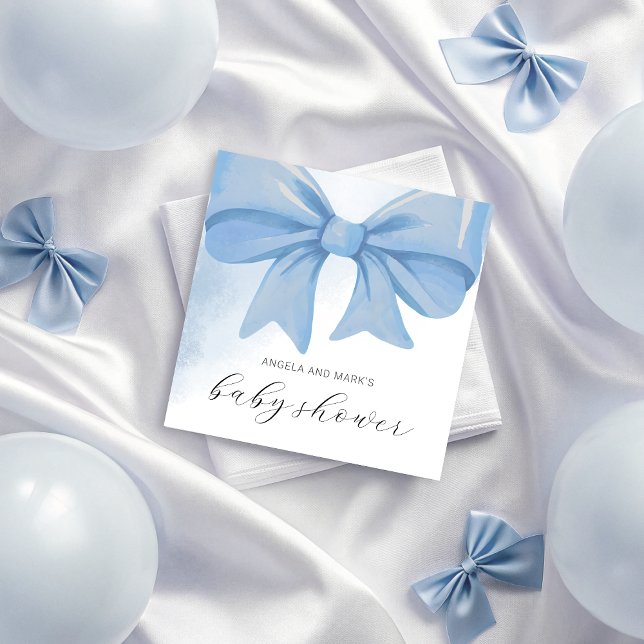 Dusty Blue Watercolor Bow Baby Shower Pappersservett (Dusty Blue Watercolor Bow Baby Shower Napkins)