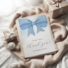 Dusty Blue Watercolor Bow Baby Shower Tack Kort