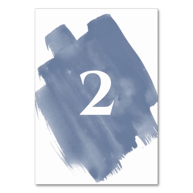 Dusty Blue Watercolor Bröllop Bordsnummer (Framsidan)