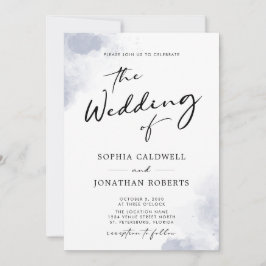 Dusty Blue Watercolor Calligraphy QR Code Bröllop Inbjudningar