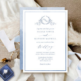Dusty Blue, Watercolor Elegant Monogram Bröllop Inbjudningar