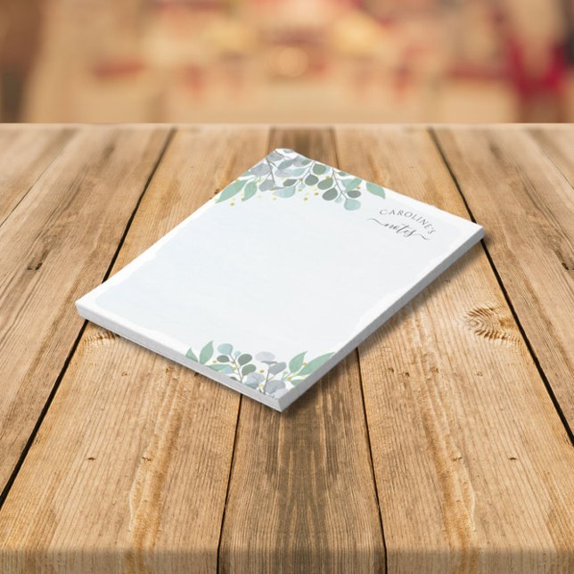 Dusty Blue Watercolor Eucalyptus Guld Dots Anteckningsblock (Skapare uppladdad)