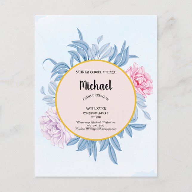 Dusty Blue Watercolor Family Reunion Spara datum Vykort (Framsida)
