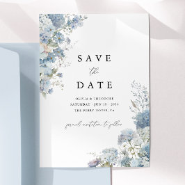 Dusty Blue Watercolor Floral Elegant Spara Datumet