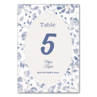 Dusty Blue Watercolor Floral Wedding Bordsnummer