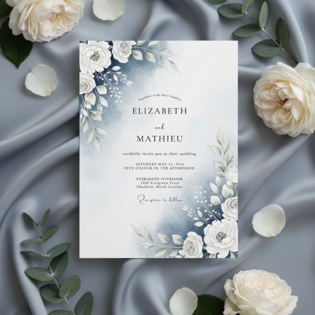 Dusty Blue Watercolor Floral Wedding Inbjudningar (Skapare uppladdad)