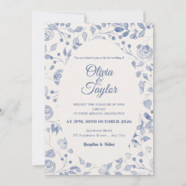 Dusty Blue Watercolor Floral Wedding Invitation Inbjudningar