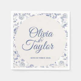 Dusty Blue Watercolor Floral Wedding Pappersservett