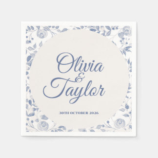 Dusty Blue Watercolor Floral Wedding Pappersservett