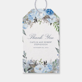 Dusty Blue Watercolor Flowers Elegant Presentetikett