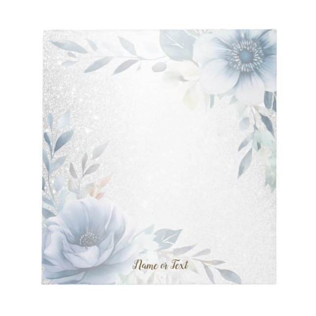 Dusty Blue Watercolor Flowers Silver Elegant Anteckningsblock (Framsida)