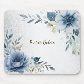 Dusty Blue Watercolor Flowers Silver Elegant Musmatta
