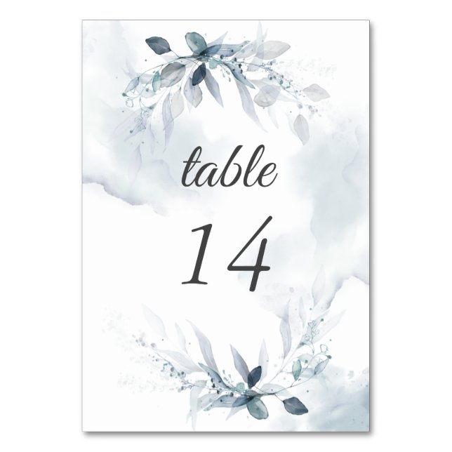 Dusty Blue Watercolor Foliage, Bordsnummer (Framsidan)