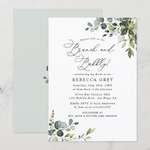 Dusty Blue Watercolor Greenery Brunch & Bubly Inbjudningar