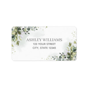 Dusty Blue Watercolor Greenery Returadress Adressetikett