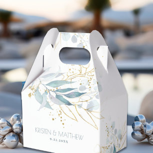 Dusty Blue Watercolor Guld accent Bröllop Presentaskar