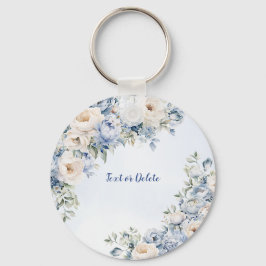 Dusty Blue Watercolor Ivory Flowers Löv Nyckelring