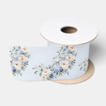 Dusty Blue Watercolor Ivory Flowers Löv Rustic