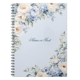 Dusty Blue Watercolor Ivory Flowers Löv Rustic Anteckningsbok