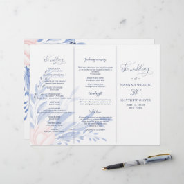 Dusty Blue Watercolor Lövs Guld Bröllop Ceremony