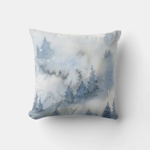 Dusty Blue Watercolor Misty Abstrakt Forest Kudde