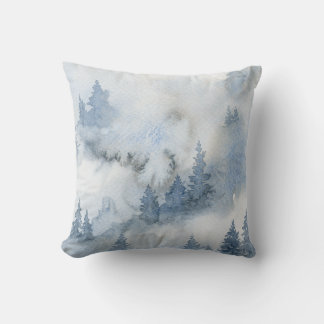 Dusty Blue Watercolor Misty Abstrakt Forest Kudde
