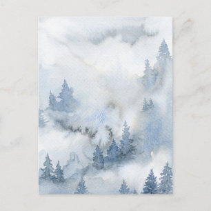 Dusty Blue Watercolor Misty Forest Vykort