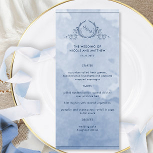 Dusty Blue Watercolor Monogrammed Bröllop Menu Meny