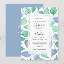 Dusty Blue Watercolor Painting Foliage Bröllop