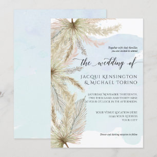 Dusty Blue Watercolor Pampas Grass Handflatan Gree Inbjudningar