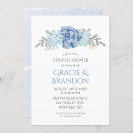 Dusty Blue Watercolor Peony Couple Shower Inbjudni