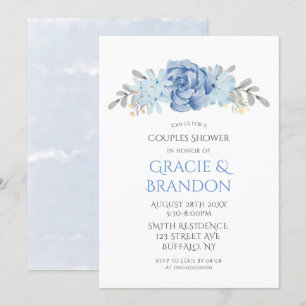 Dusty Blue Watercolor Peony Couple Shower Inbjudni