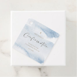 Dusty Blue Watercolor Pojke Konfirmation Favor Tag Gåvor Etiketter