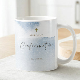 Dusty Blue Watercolor Pojke Konfirmation Kaffemugg