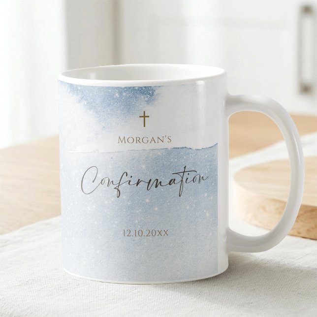 Dusty Blue Watercolor Pojke Konfirmation Kaffemugg (Dusty Blue Watercolor Boy Confirmation Coffee Mug)