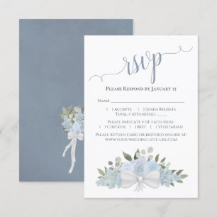 Dusty Blue Watercolor Ro & Blommar Bröllop OSA Kort