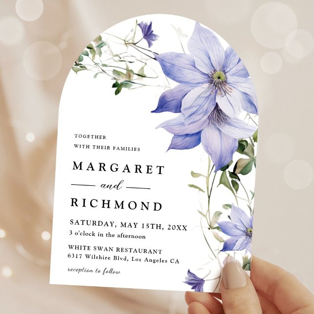 Dusty Blue Watercolor Rustic Blommigt Arch Bröllop Inbjudningar (Skapare uppladdad)