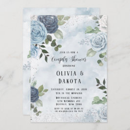 Dusty Blue Watercolor Rustic Blommigt Par Shower Inbjudningar