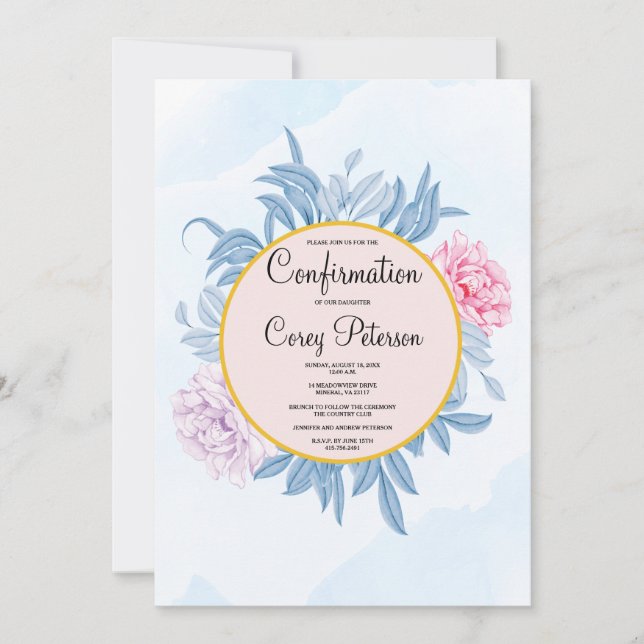  Dusty Blue Watercolor Succulent Confirmation Inbjudningar (Framsida)