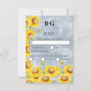 Dusty Blue Watercolor Sunblommor Monogram Bröllop OSA Kort