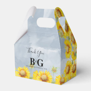 Dusty Blue Watercolor Sunblommor Monogram Bröllop Presentaskar