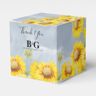 Dusty Blue Watercolor Sunblommor Monogram Bröllop Presentaskar