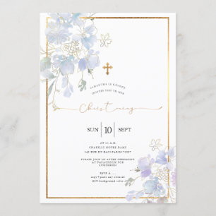 Dusty Blue Watercolor Sweet Peas Christening Inbjudningar