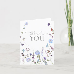 Dusty Blue Watercolor Wildblomma Tack Kort
