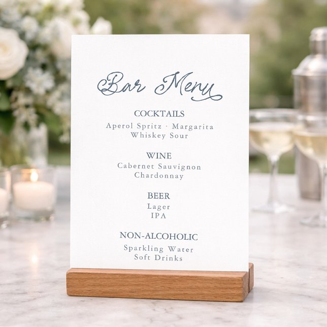Dusty Blue Wedding Bar Menu Card Inbjudningar (Skapare uppladdad)