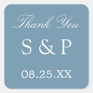 Dusty Blue Wedding Favor Tack Sticker Fyrkantigt Klistermärke