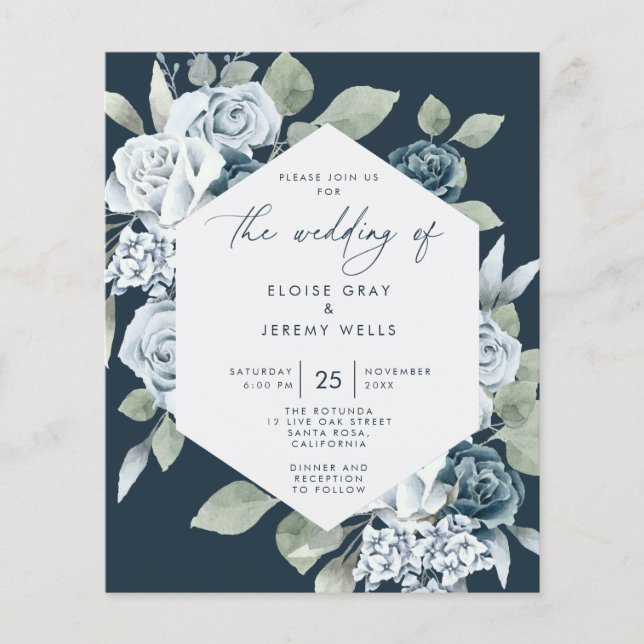 Dusty Blue Wedding-inbjudan (Framsida)